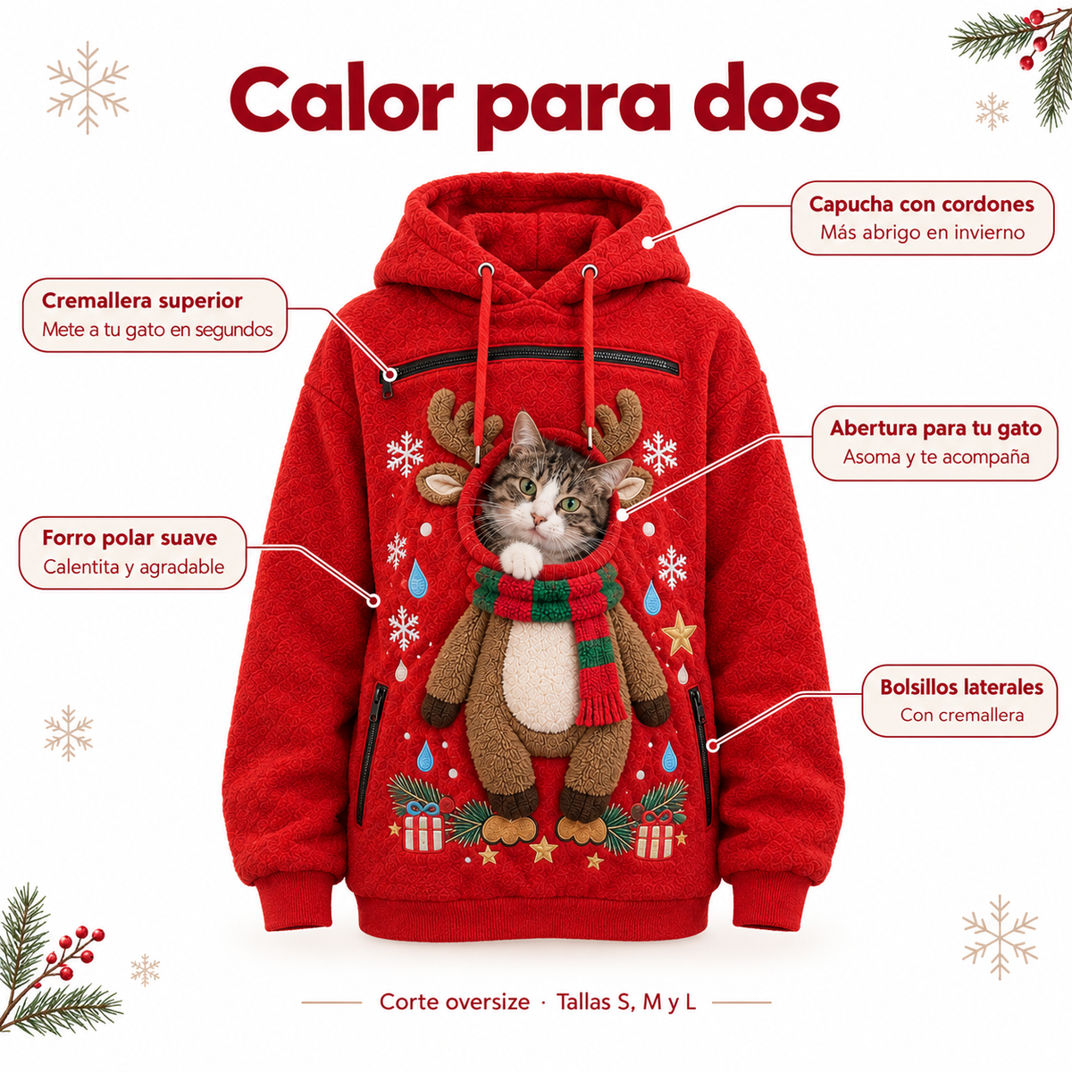 Sudadera Navideña Reno · Lleva a tu Gato Contigo