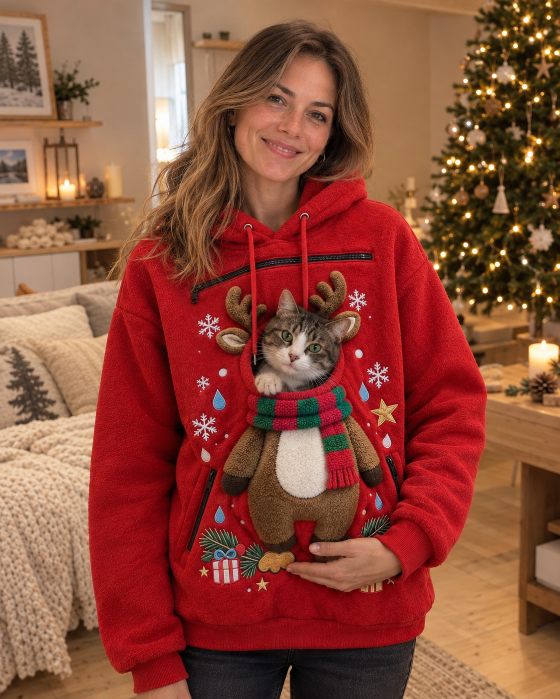 Sudadera Navideña Reno · Lleva a tu Gato Contigo